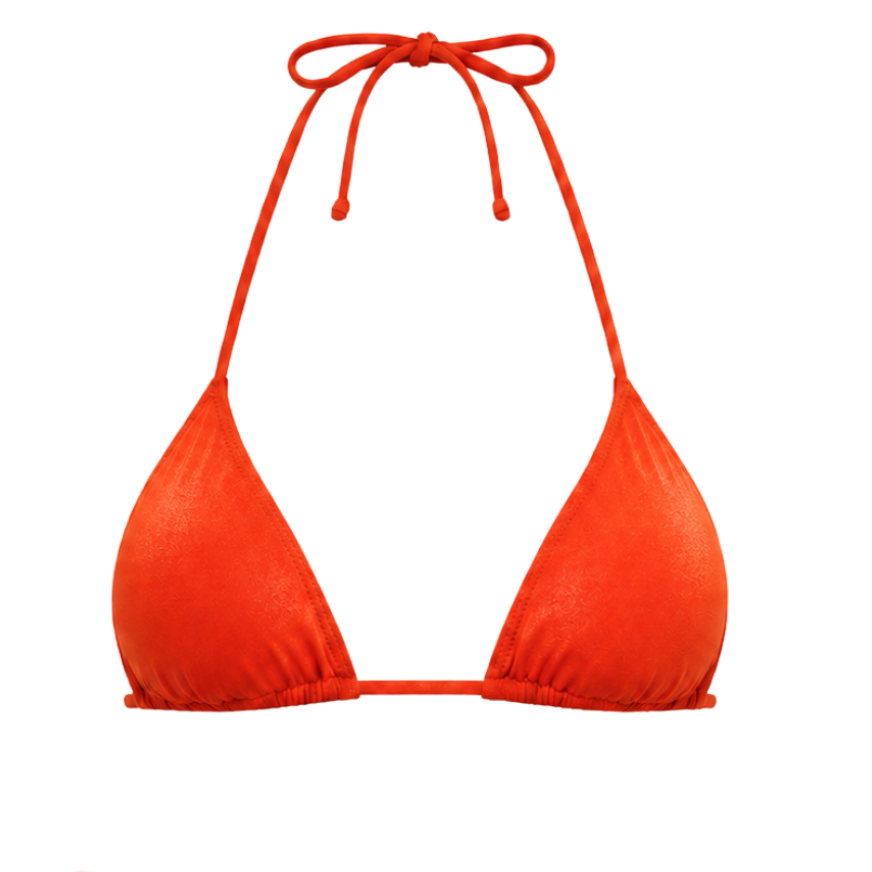 Freisteller  frontal Shiny Triangle Bikini  Top Glowing Copper